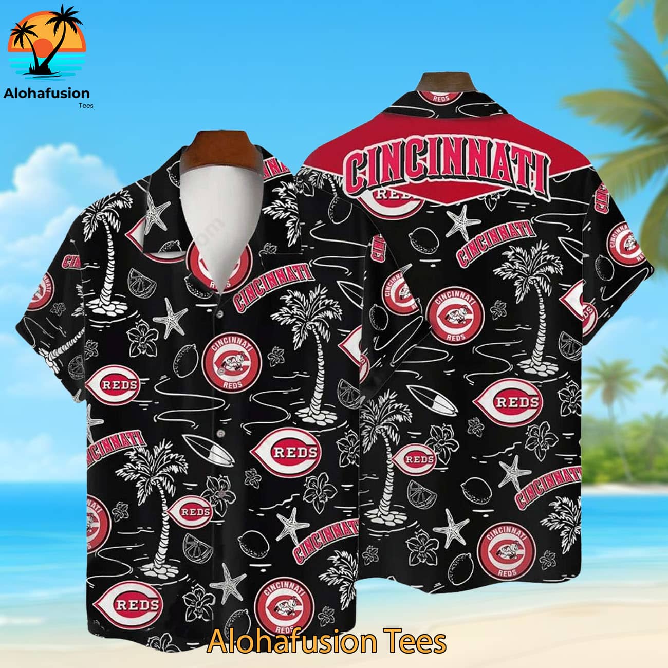 Cincinnati Reds Tropical Palms Cincinnati Reds Aloha Shirt 1