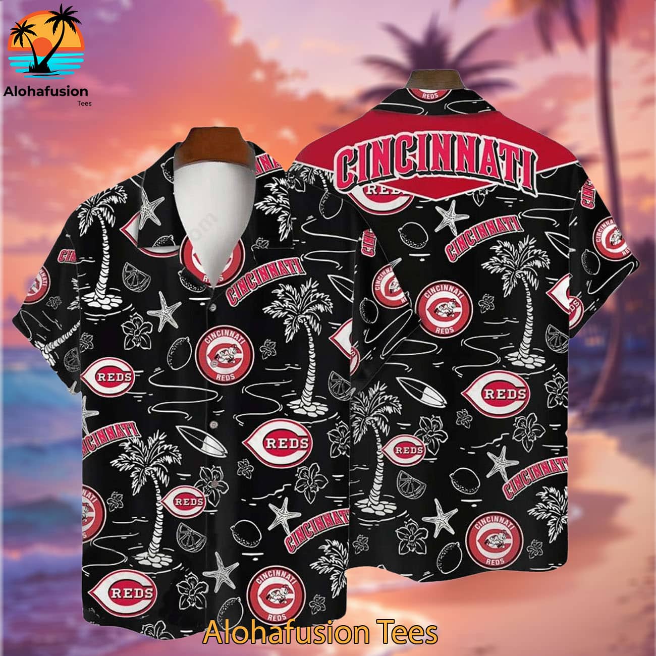 Cincinnati Reds Tropical Palms Cincinnati Reds Aloha Shirt 2
