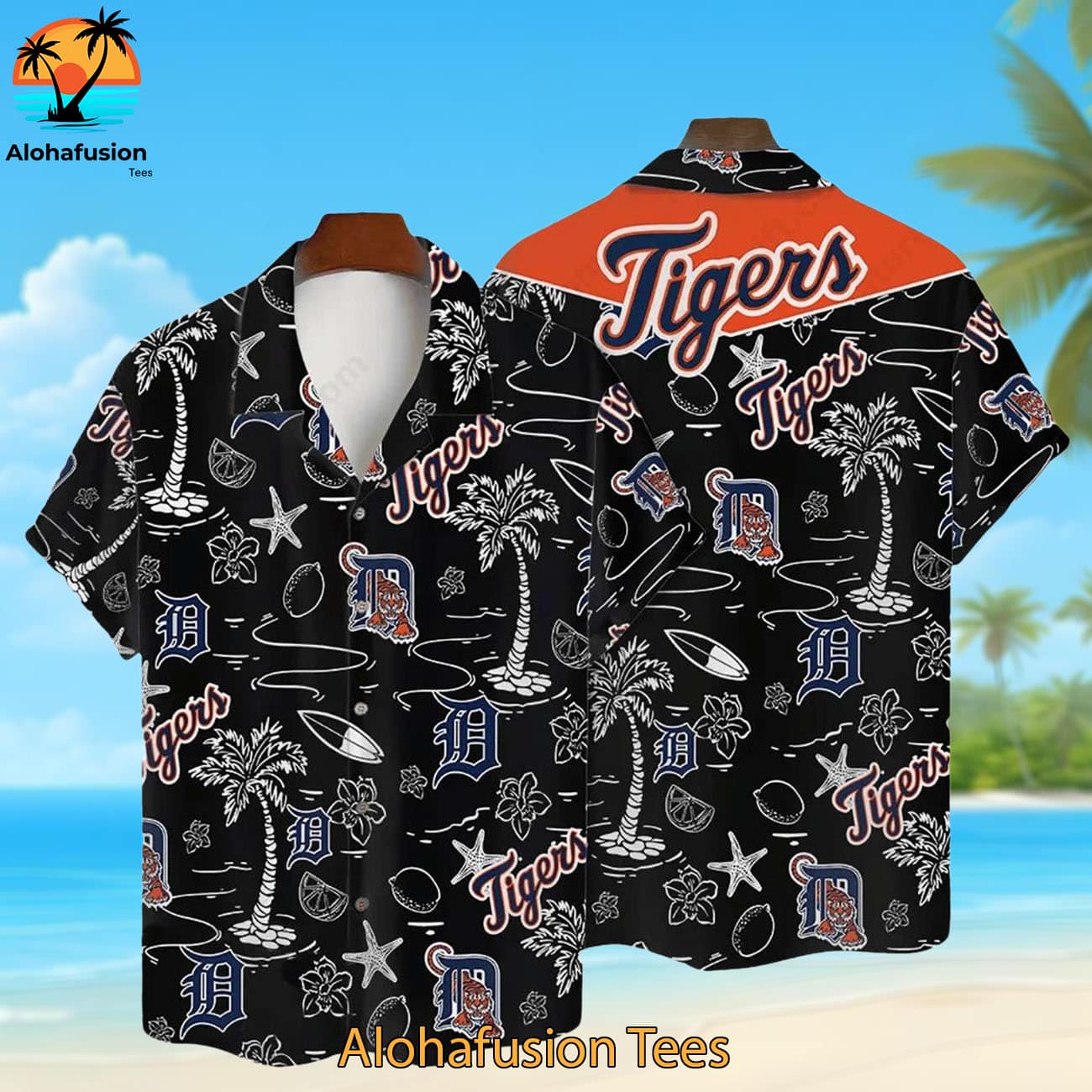 Detroit Tigers Tropical Palms Detroit Tigers Aloha Shirt 1