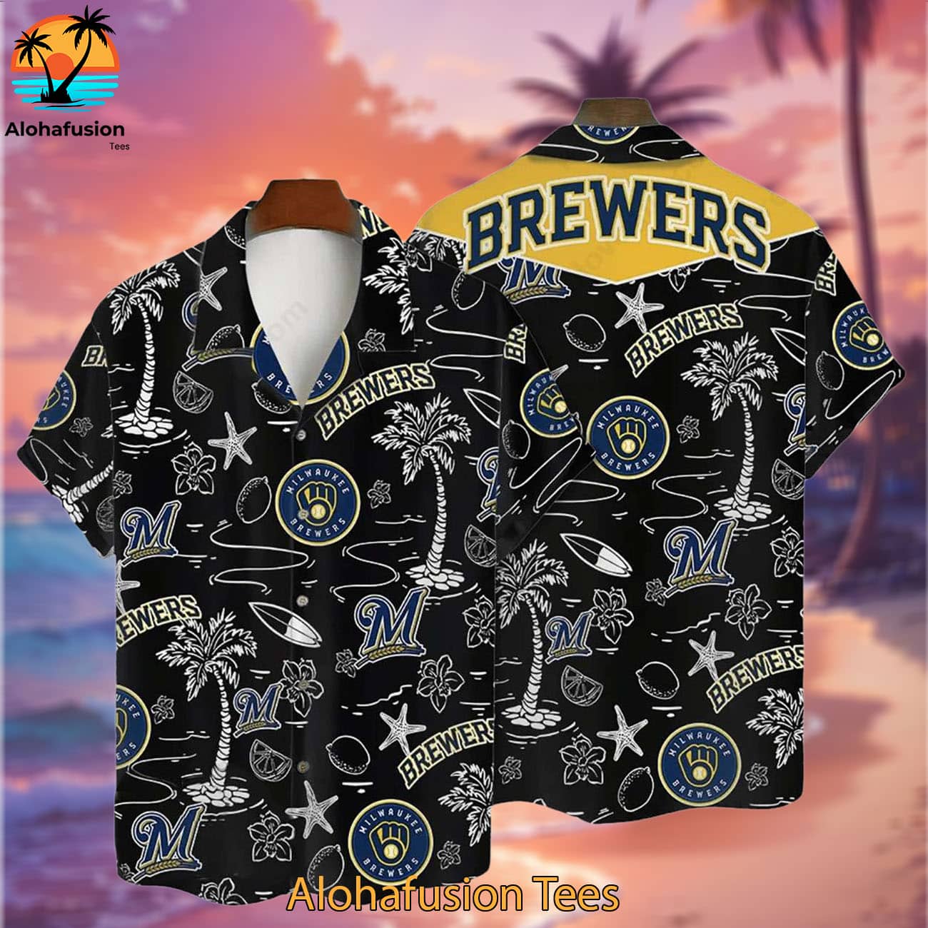 Milwaukee Brewers Tropical Palms Milwaukee Brewers Aloha Shirt 2
