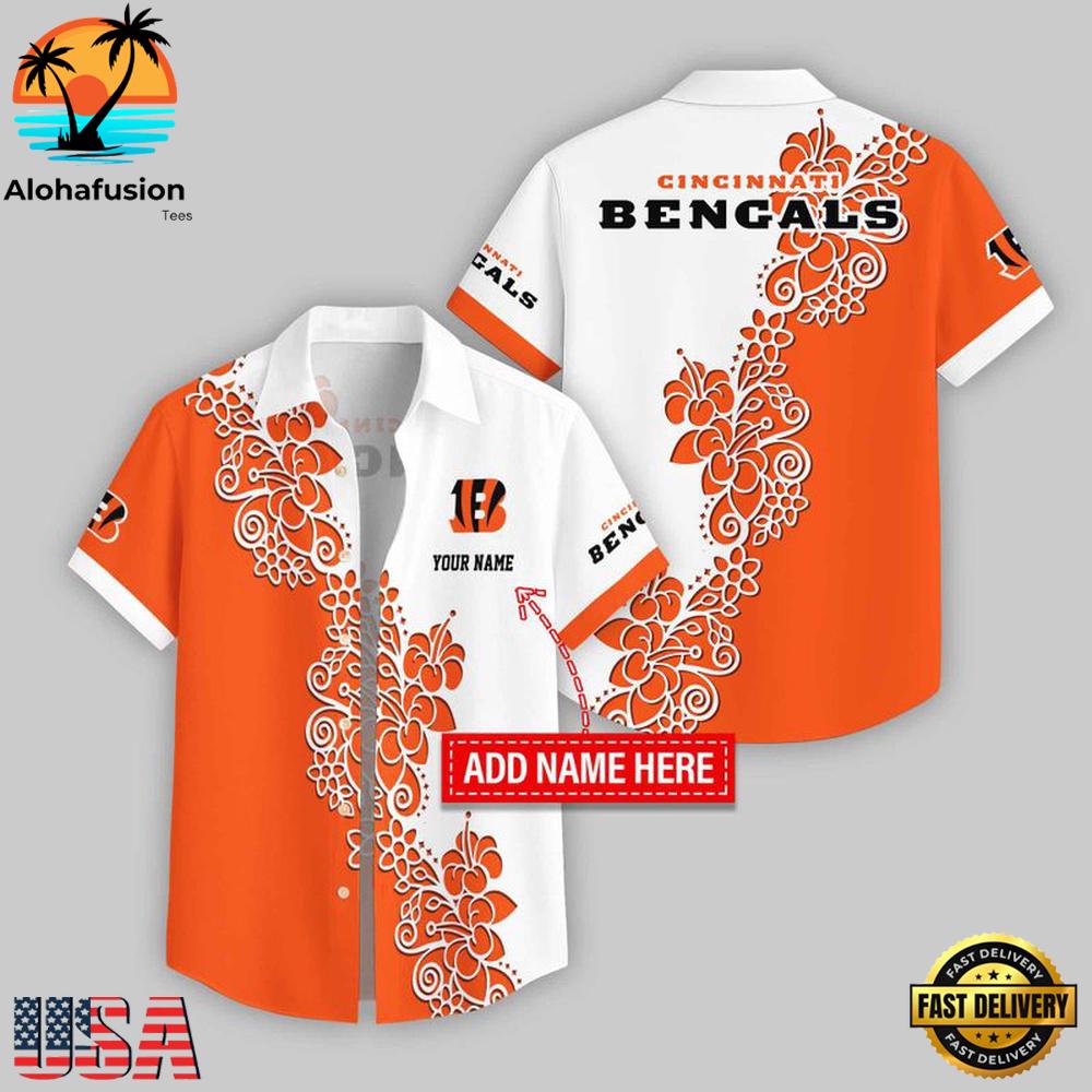 Custom Name Cincinnati Bengals Hibicus NFL Hawaiian Shirts For Fans