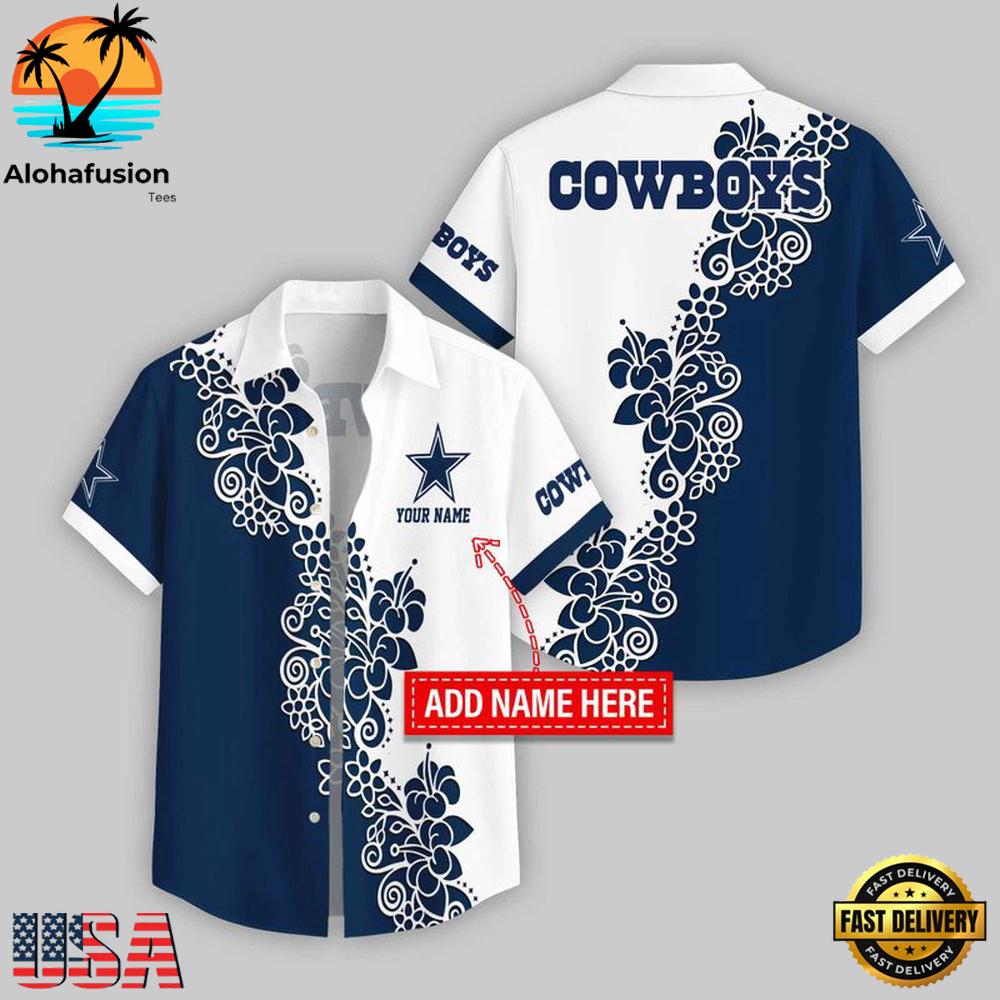 Custom Name Dallas Cowboys Hibicus NFL Hawaiian Shirts For Fans