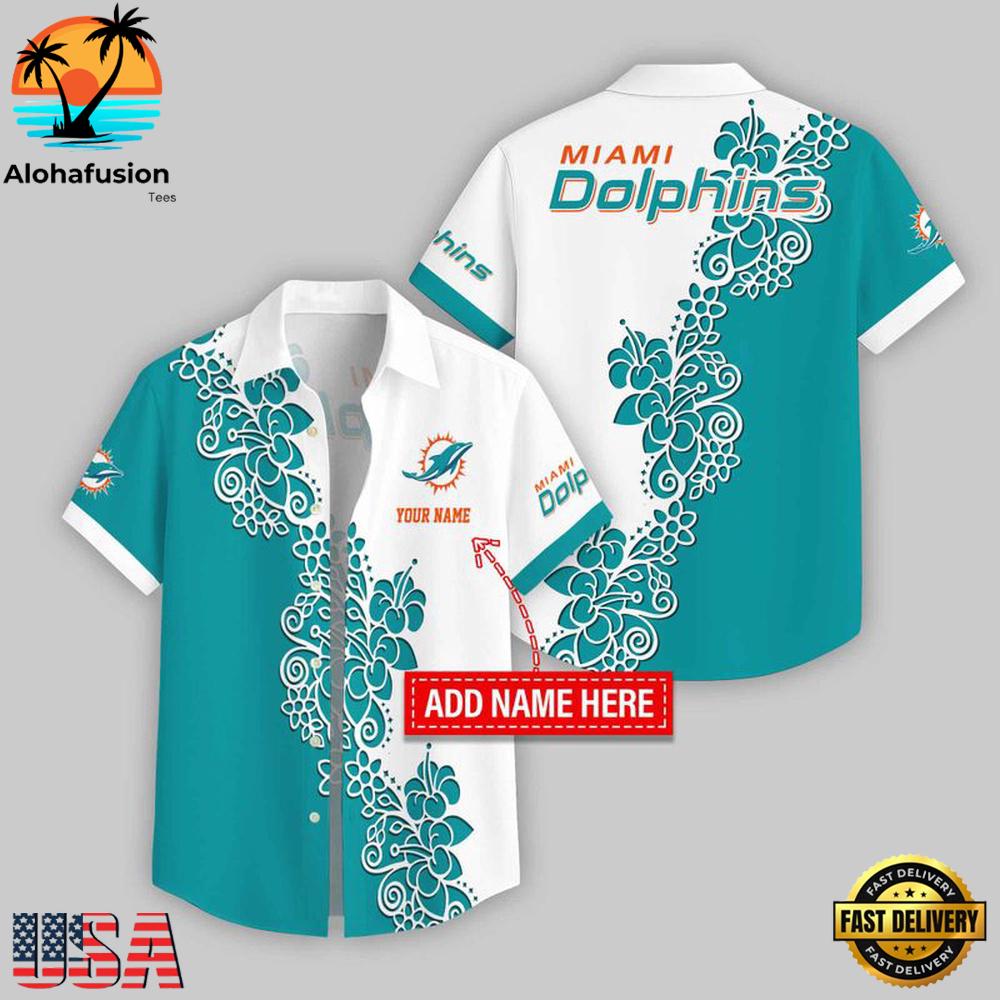 Custom Name Miami Dolphins Hibicus NFL Hawaiian Shirts For Fans