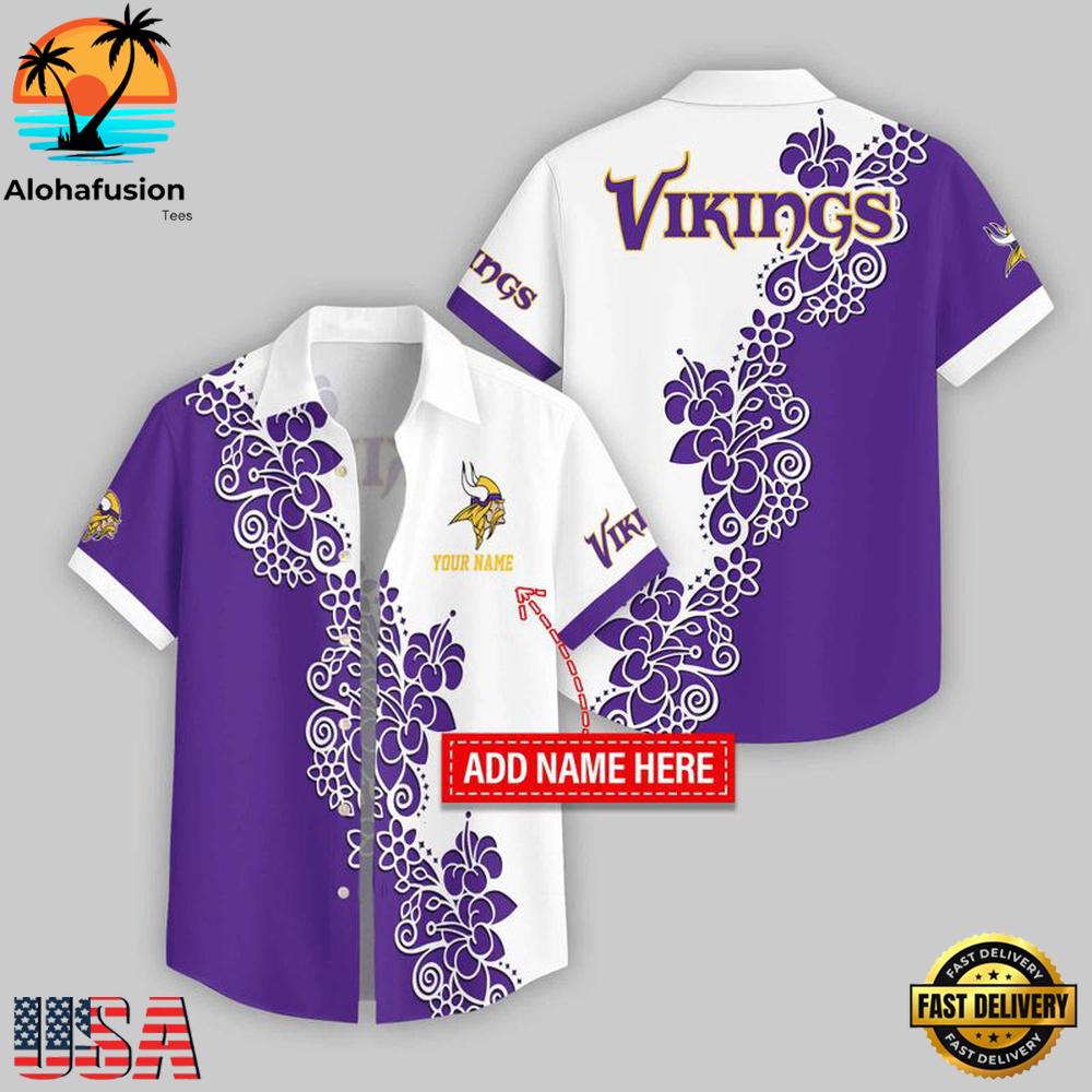 Custom Name Minnesota Vikings Hibicus NFL Hawaiian Shirts For Fans