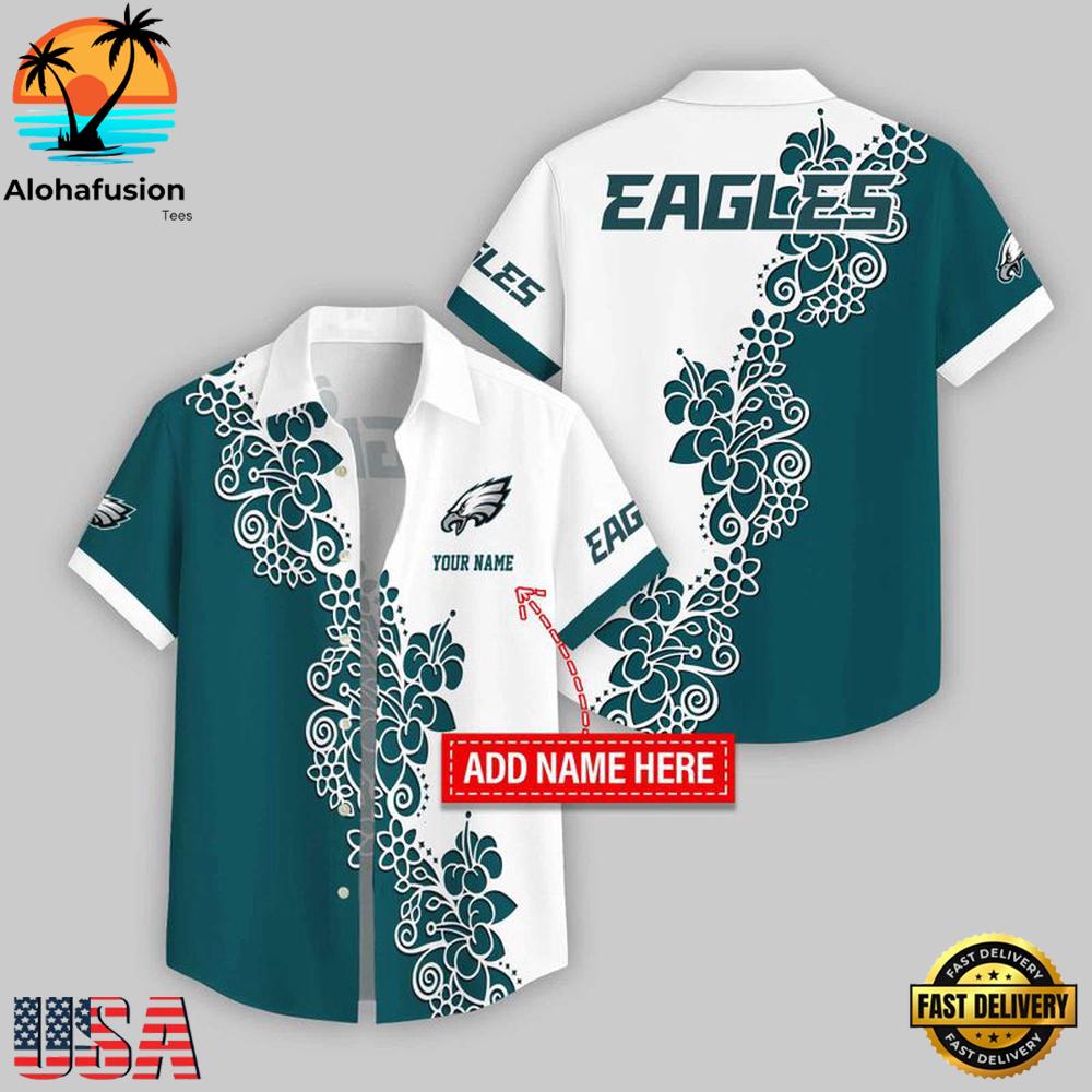 Custom Name Philadelphia Eagles Hibicus NFL Hawaiian Shirts For Fans