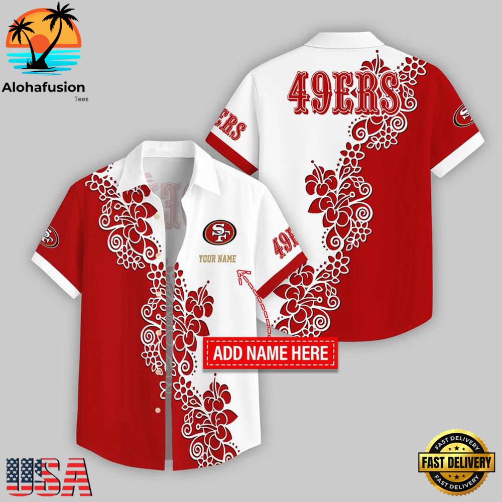 Custom Name San Francisco 49ers Hibicus Pattern NFL Hawaiian Shirts For Fans