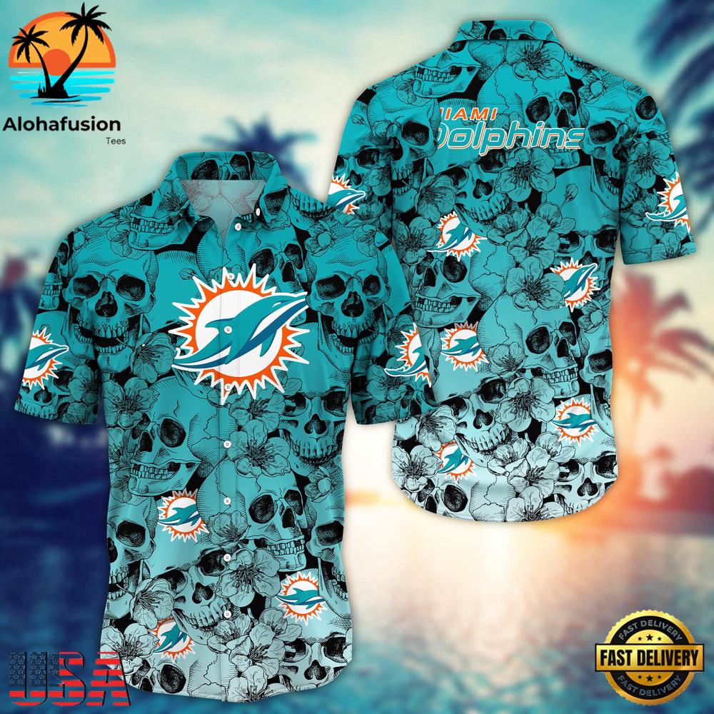 Miami Dolphins Skull Pattern NFL Hawaiian Shirt
