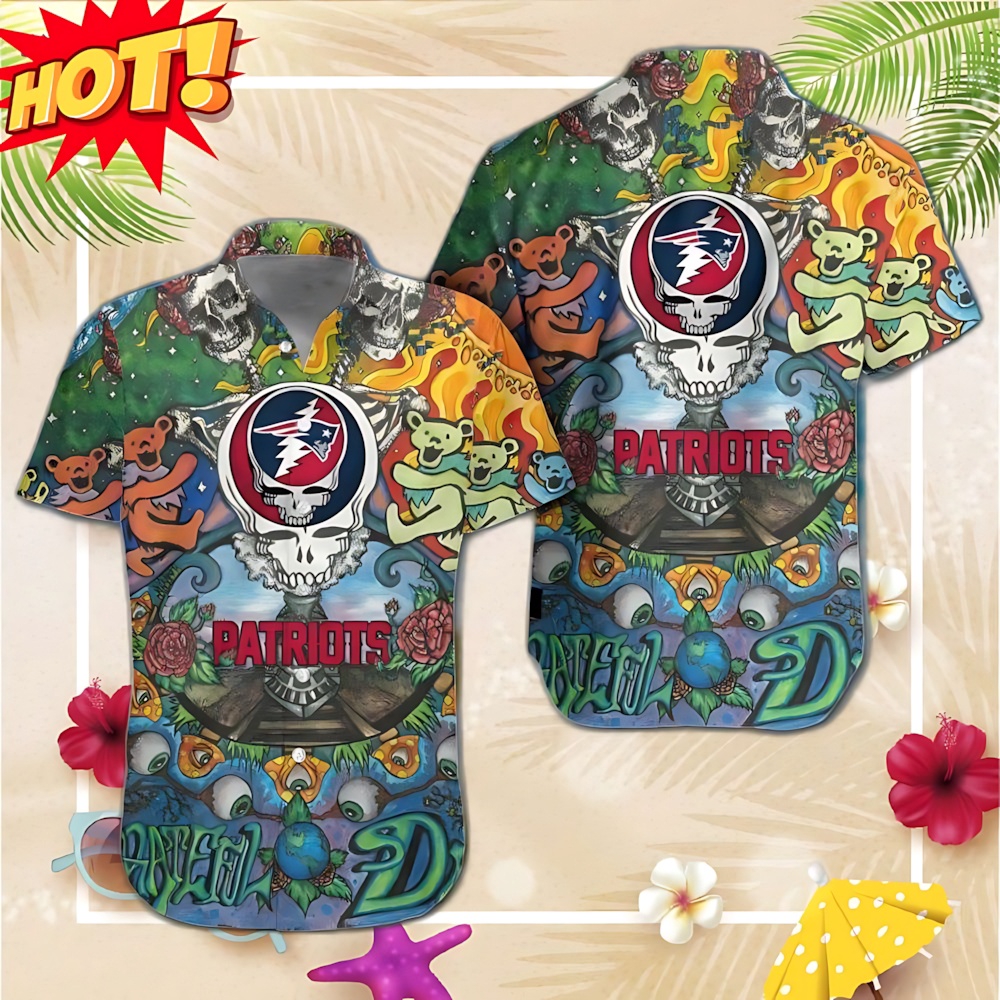 New England Patriots Grateful Dead NFL Hawaiian Shirt