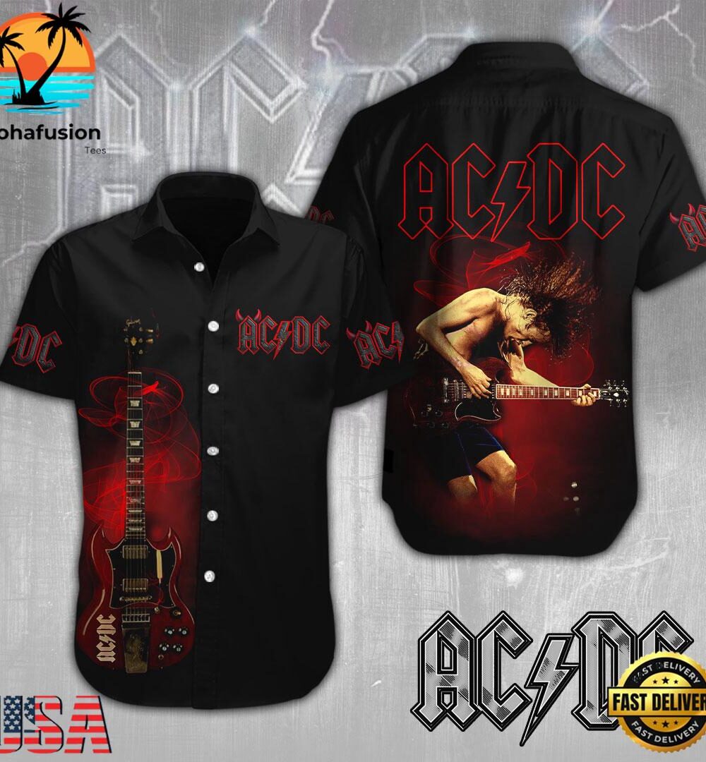 ACDC x Angus Young Short Sleeve Dress Shirt For Man And Women