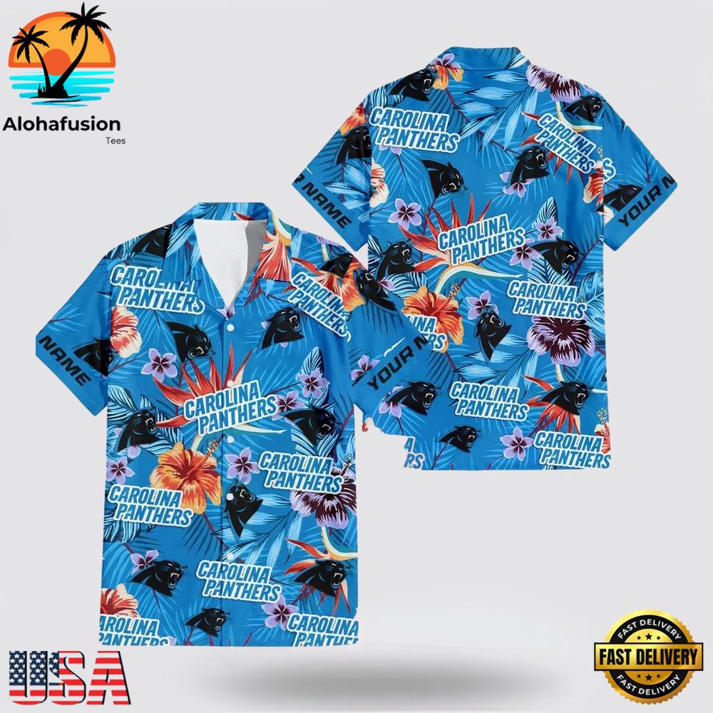 Custom Name Carolina Panthers Logo Flowers Hawaiian Shirt