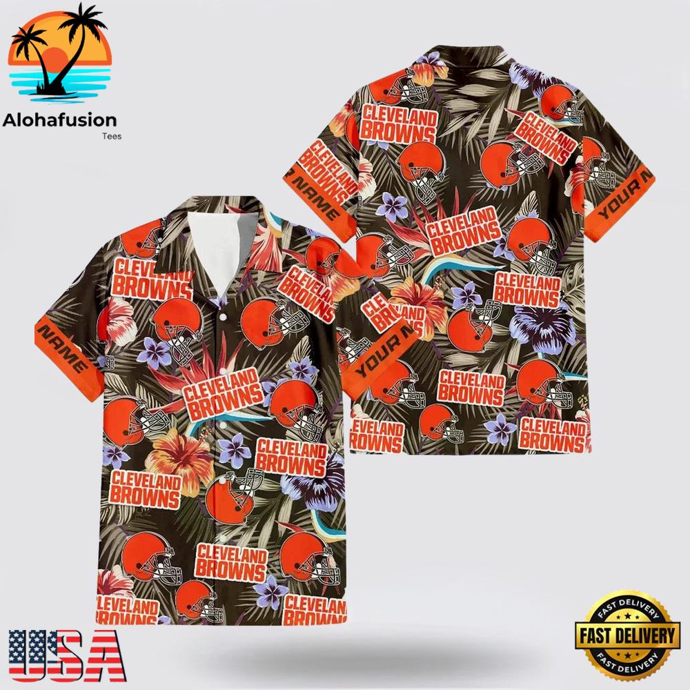 Custom Name Cleveland Browns Logo Flowers Hawaiian Shirt