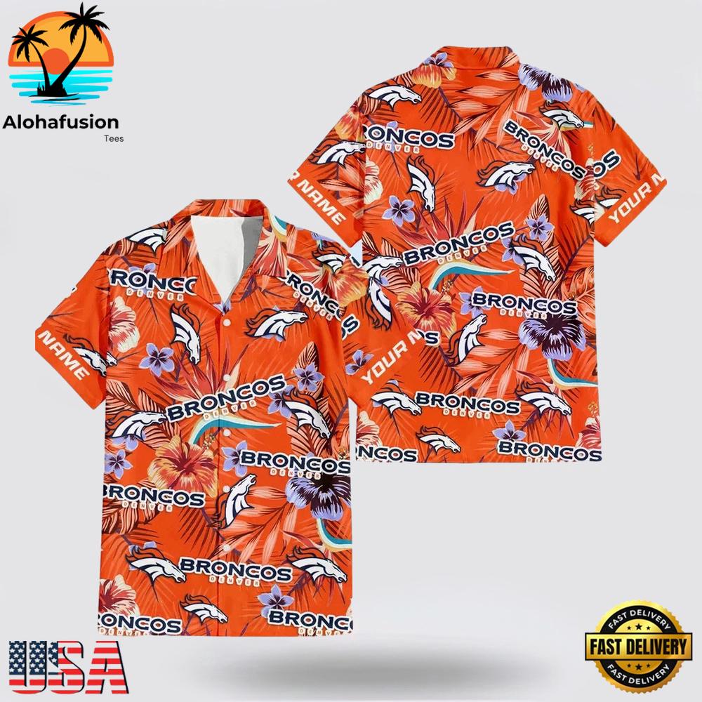 Custom Name Denver Broncos Logo Flowers Hawaiian Shirt
