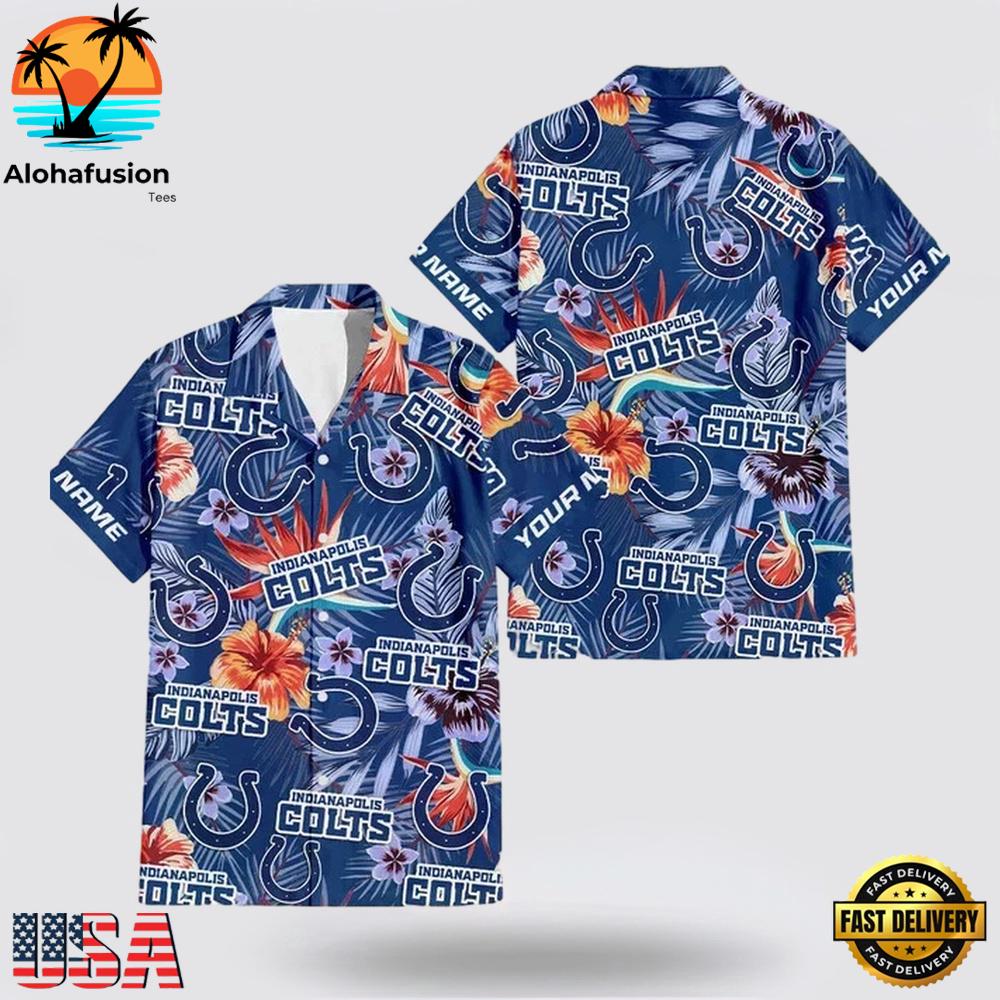 Custom Name Indianapolis Colts Logo Flowers Hawaiian Shirt