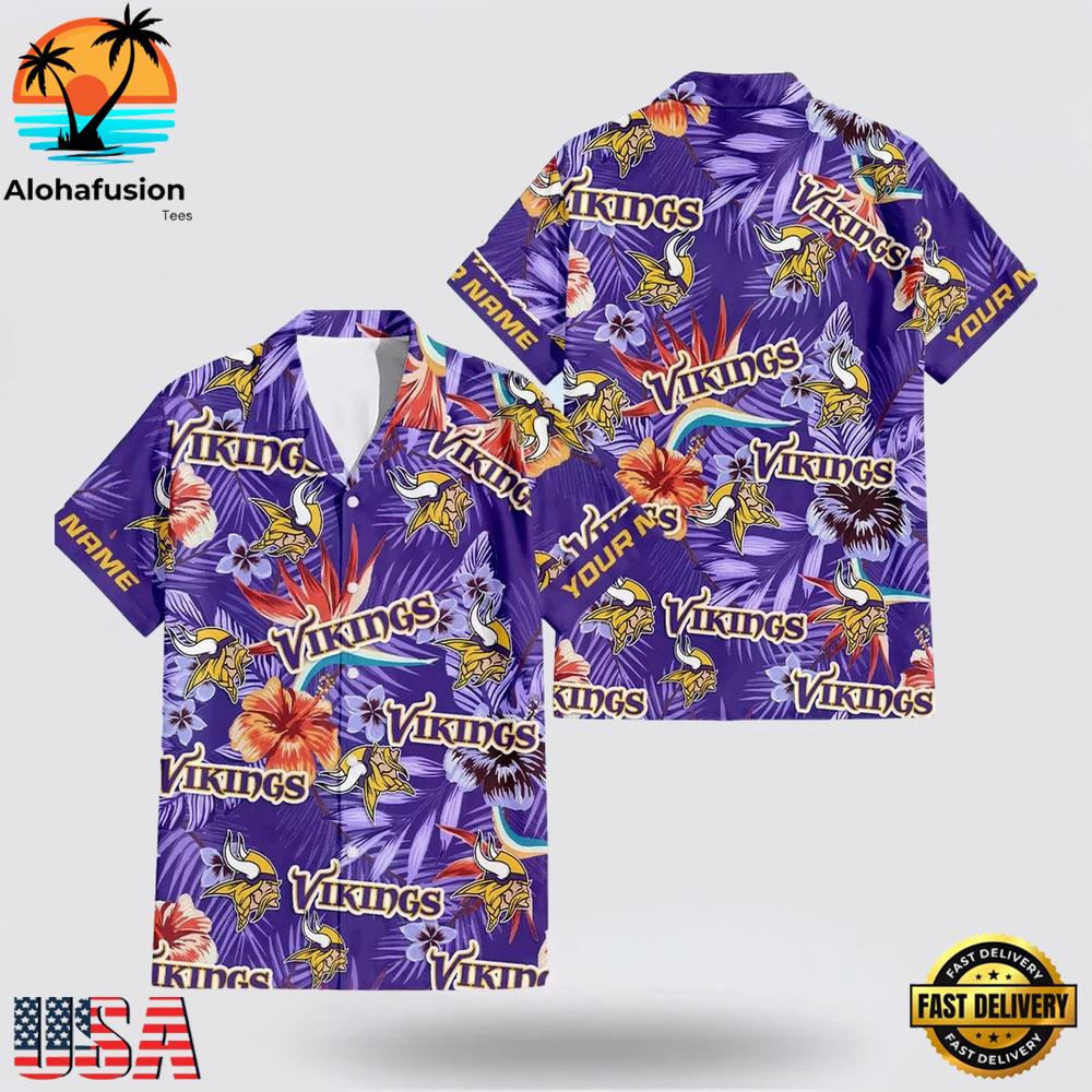 Custom Name Minnesota Vikings Logo Flowers Hawaiian Shirt