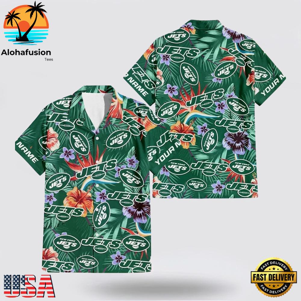 Custom Name New York Jets Logo Flowers Hawaiian Shirt