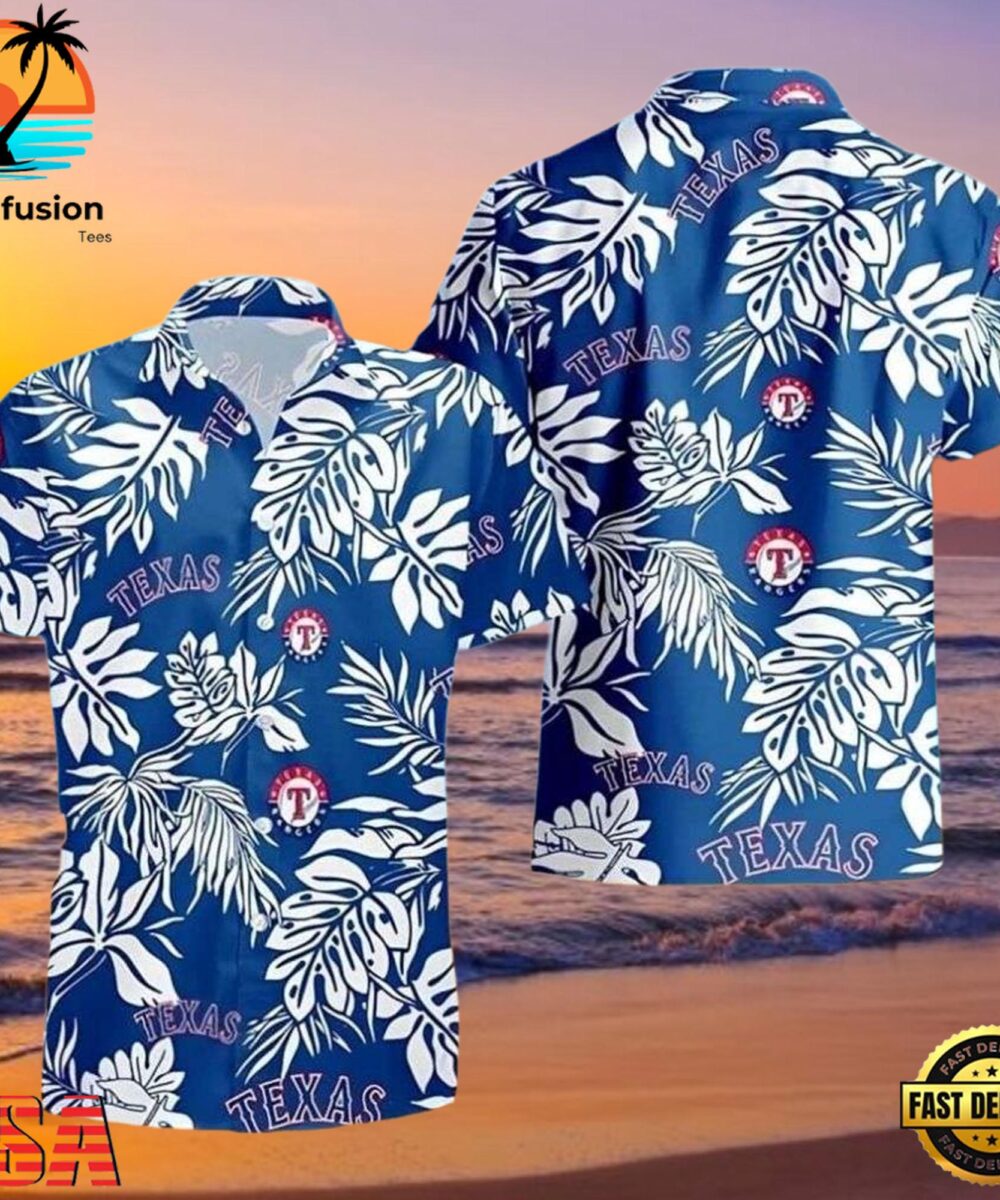 MLB Cerulean Botanical Texas Rangers Hawaiian Shirt