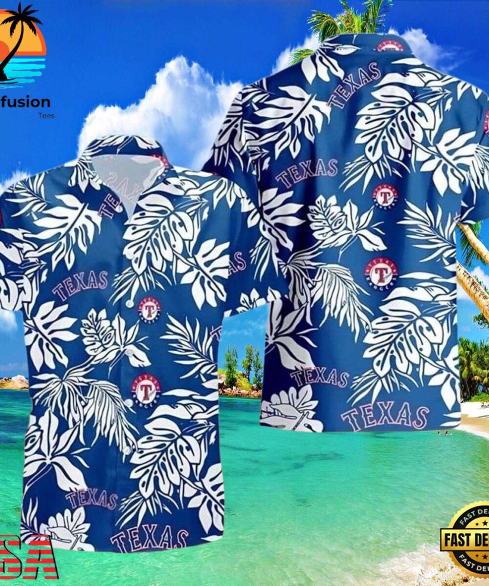 MLB Cerulean Botanical Texas Rangers Hawaiian Shirt