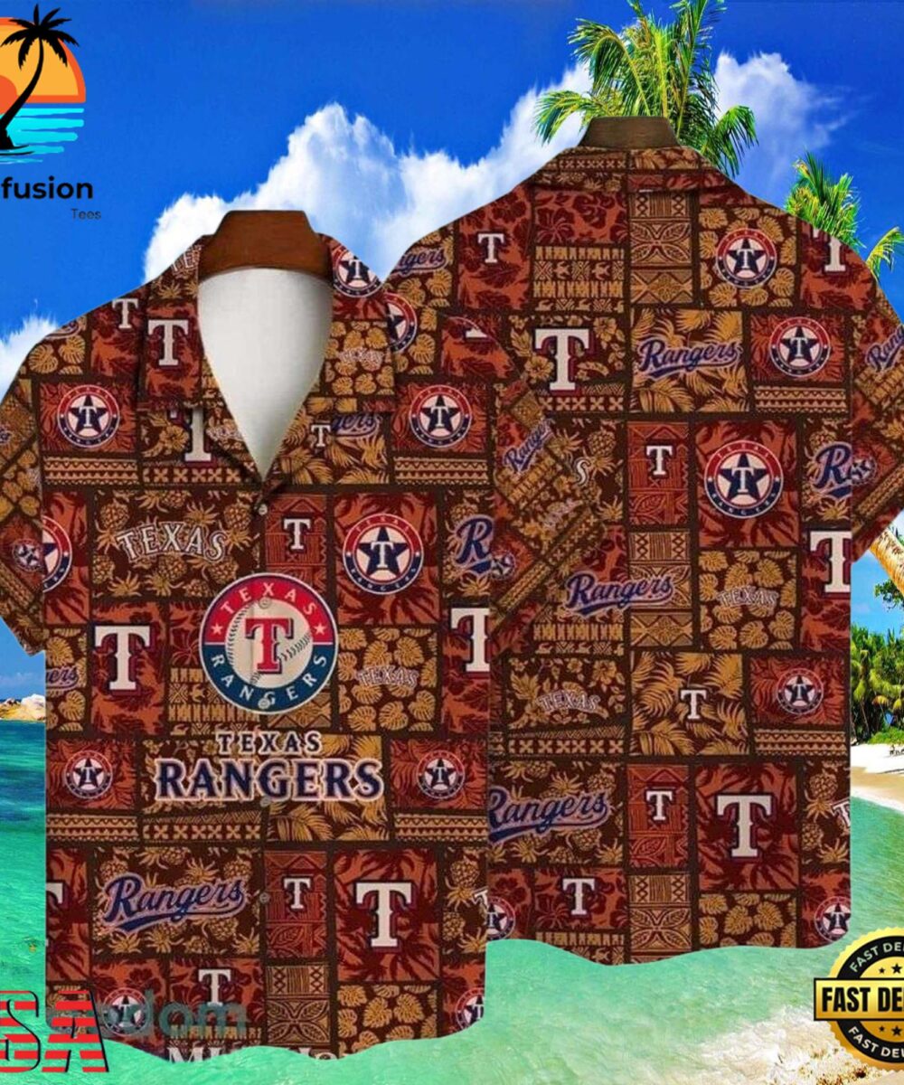 MLB Earthy Texas Rangers Tiki Pattern Aloha Hawaiian Shirt
