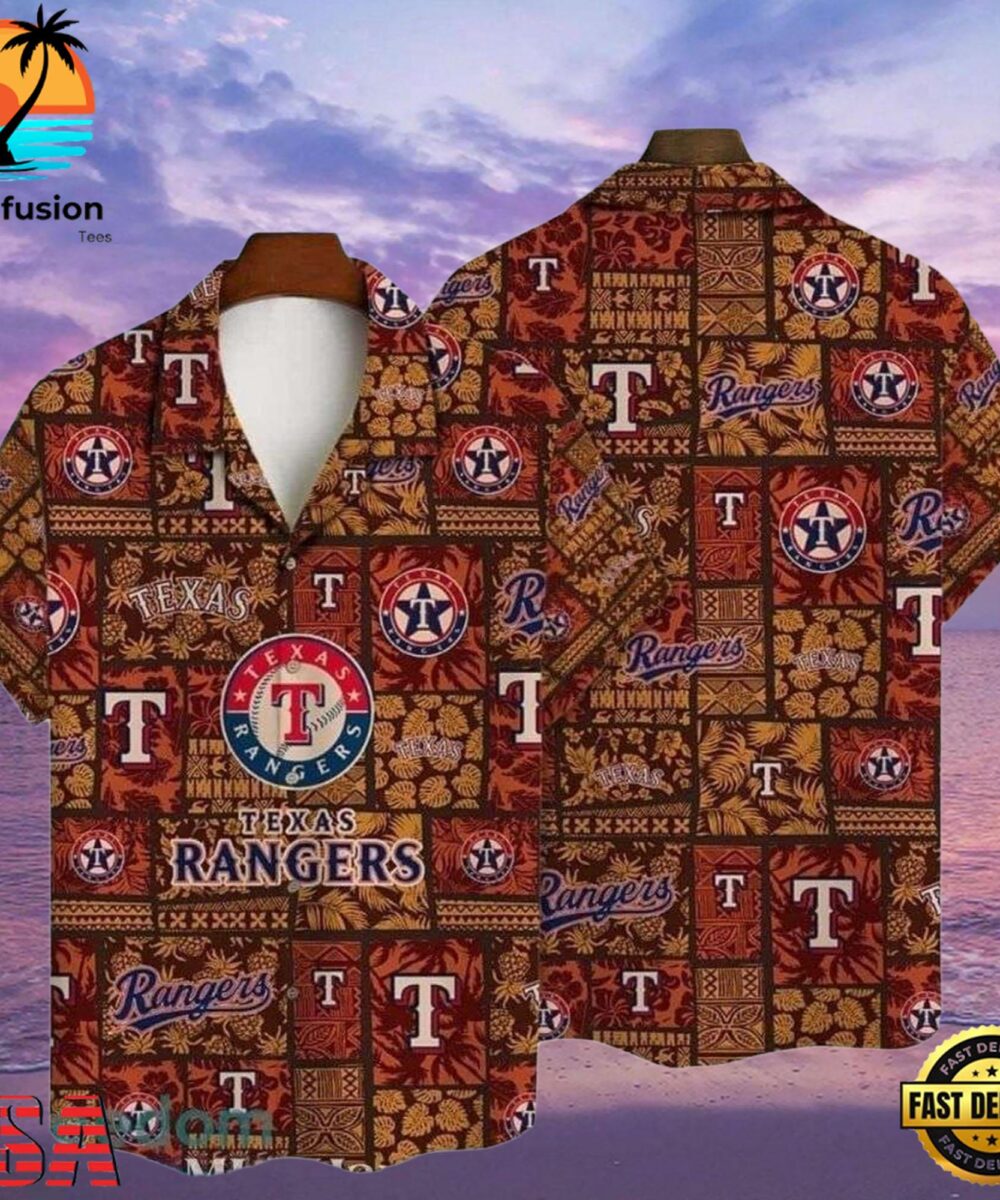 MLB Earthy Texas Rangers Tiki Pattern Aloha Hawaiian Shirt