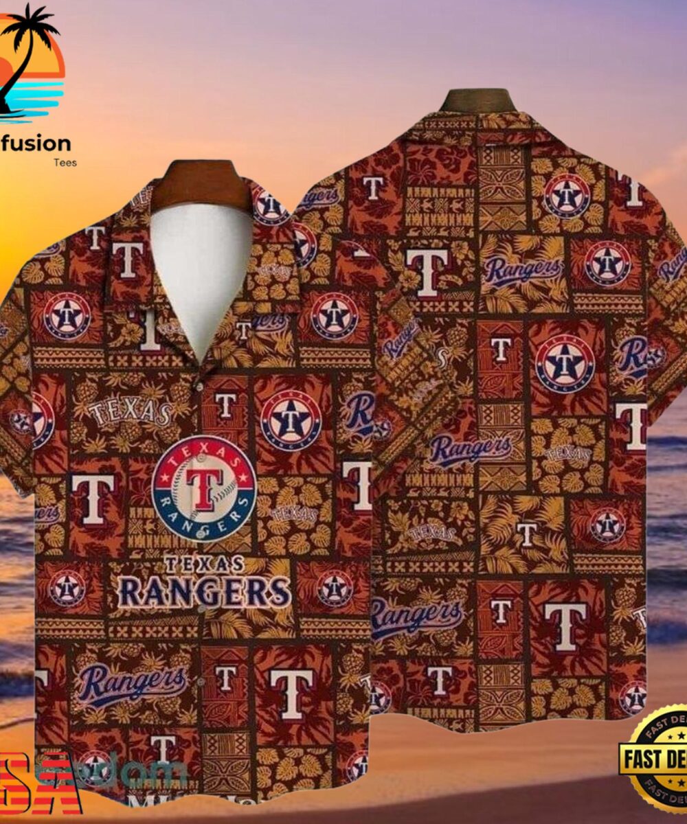 MLB Earthy Texas Rangers Tiki Pattern Aloha Hawaiian Shirt