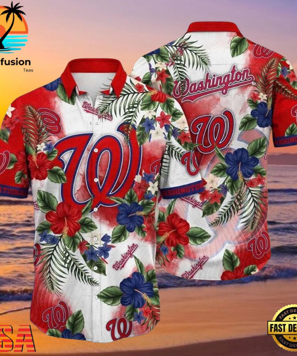 MLB Floral Emblem Washington Nationals Aloha Hawaiian Shirt