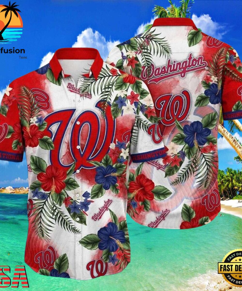 MLB Floral Emblem Washington Nationals Aloha Hawaiian Shirt