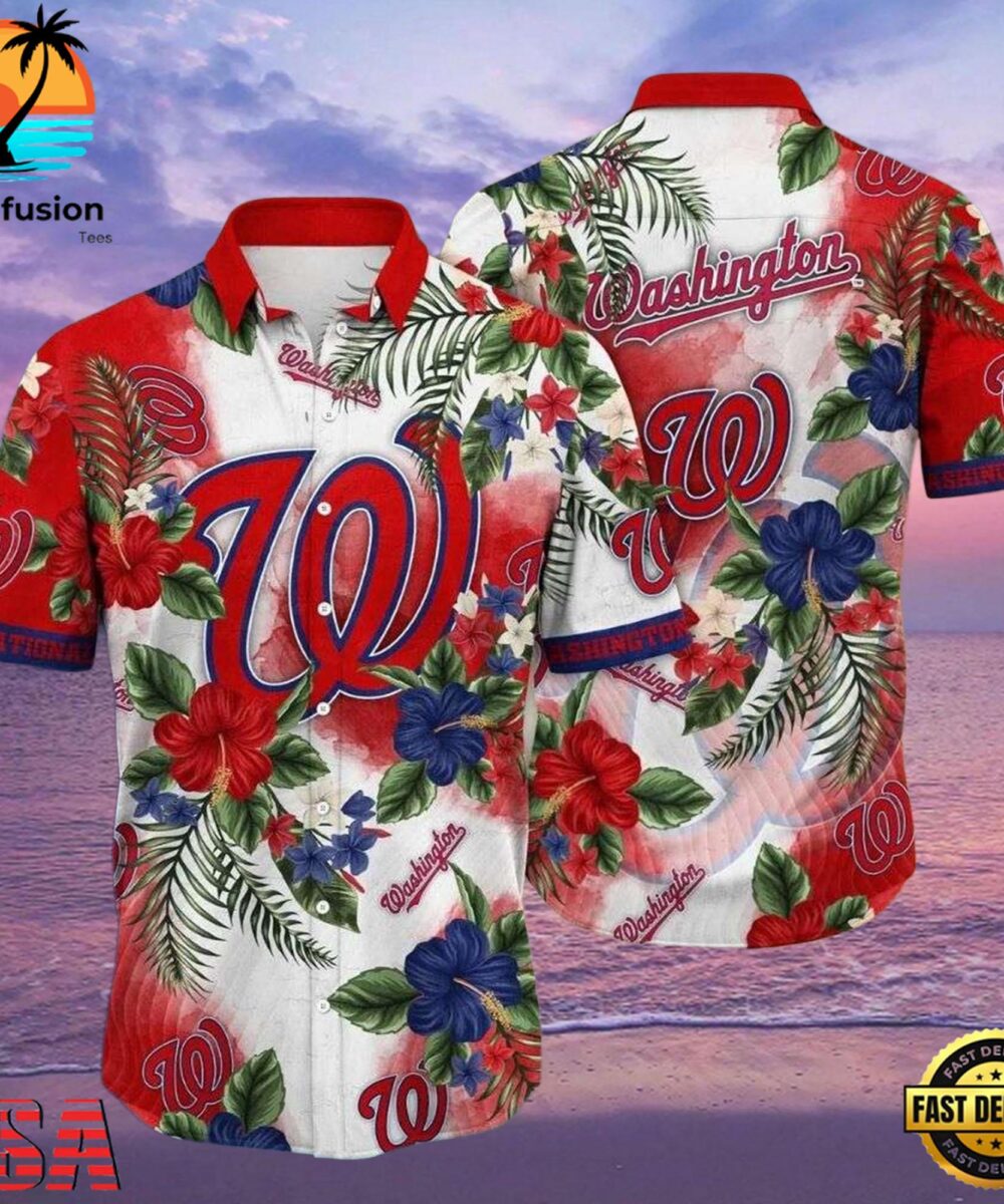 MLB Floral Emblem Washington Nationals Aloha Hawaiian Shirt