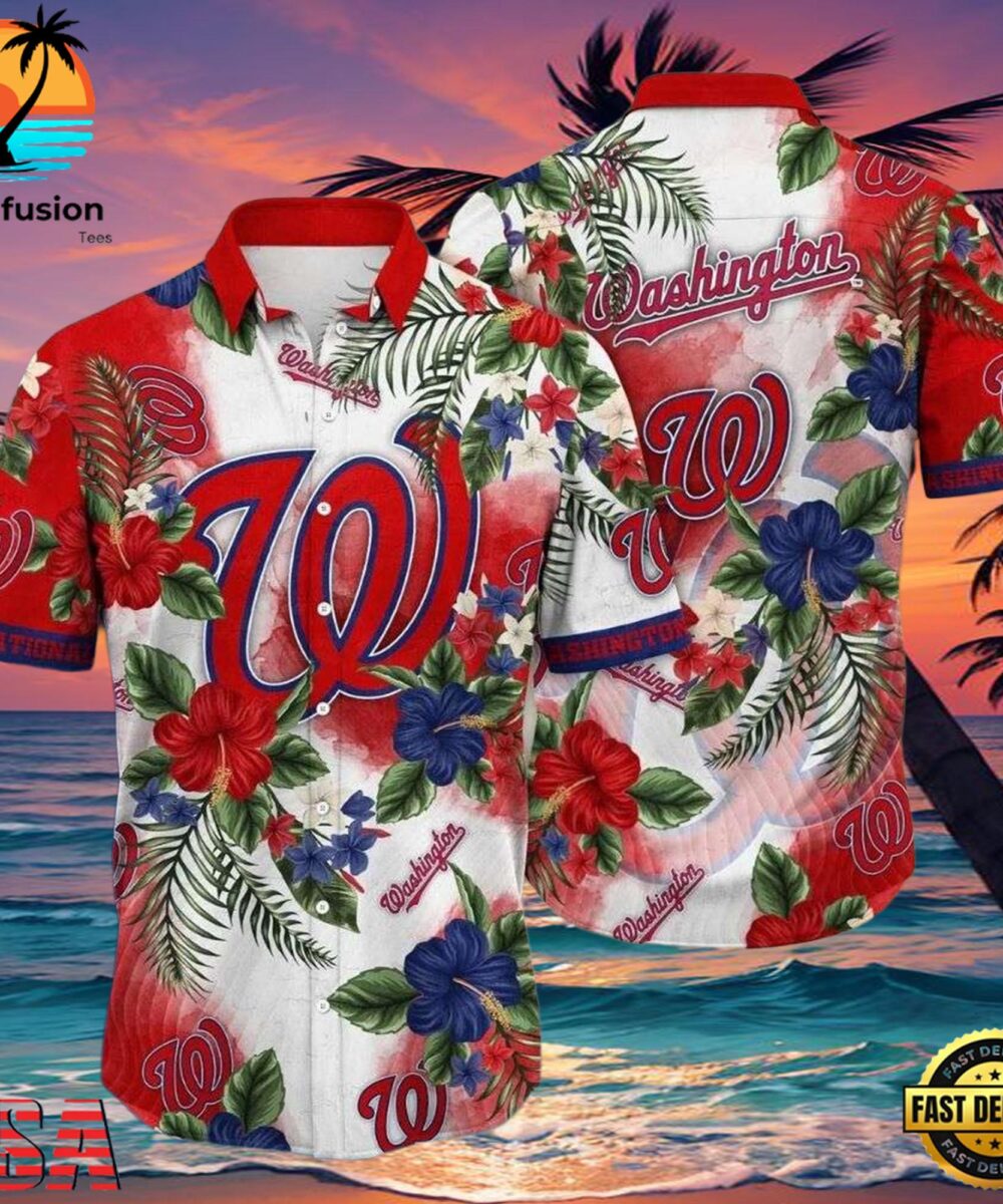 MLB Floral Emblem Washington Nationals Aloha Hawaiian Shirt