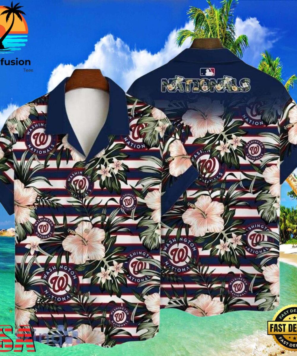 MLB Island Stripes Washington Nationals Hibiscus Lineup Aloha Hawaiian Shirt