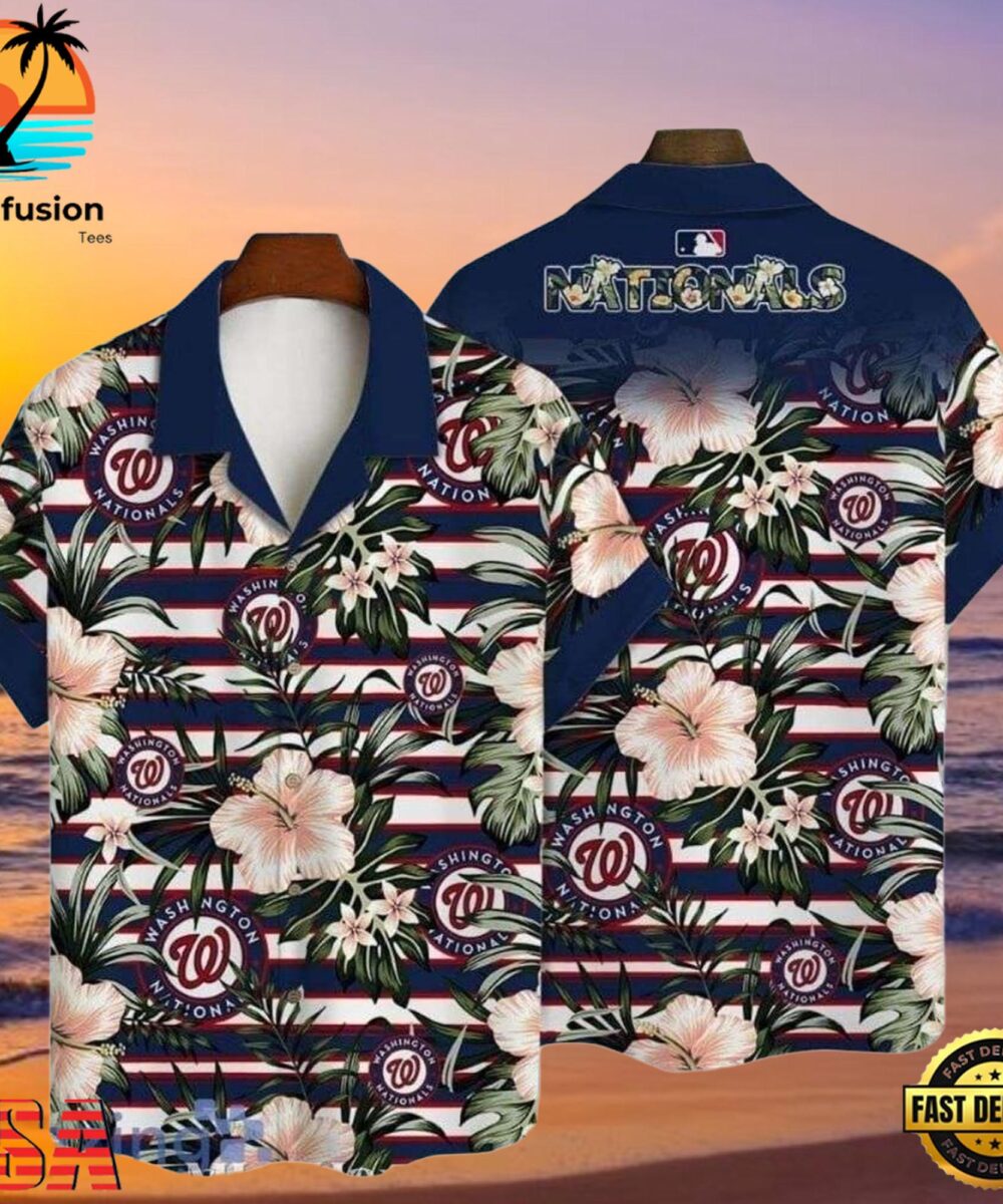 MLB Island Stripes Washington Nationals Hibiscus Lineup Aloha Hawaiian Shirt