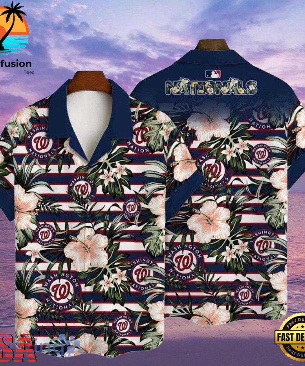 MLB Island Stripes Washington Nationals Hibiscus Lineup Aloha Hawaiian Shirt