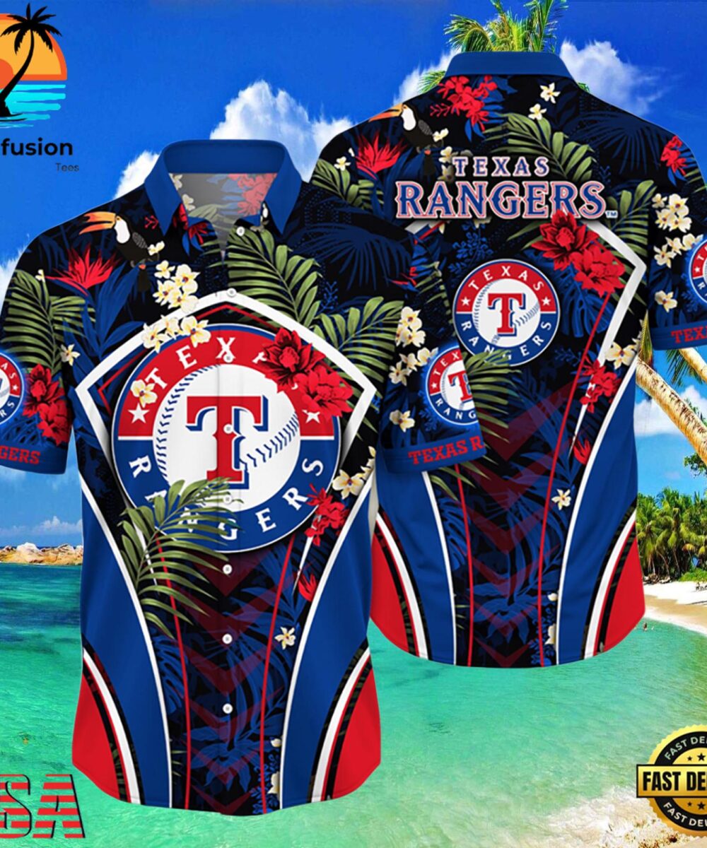 MLB Texas Rangers Flower Tropical Style Hot Trending Hawaiian Button Down Shirt
