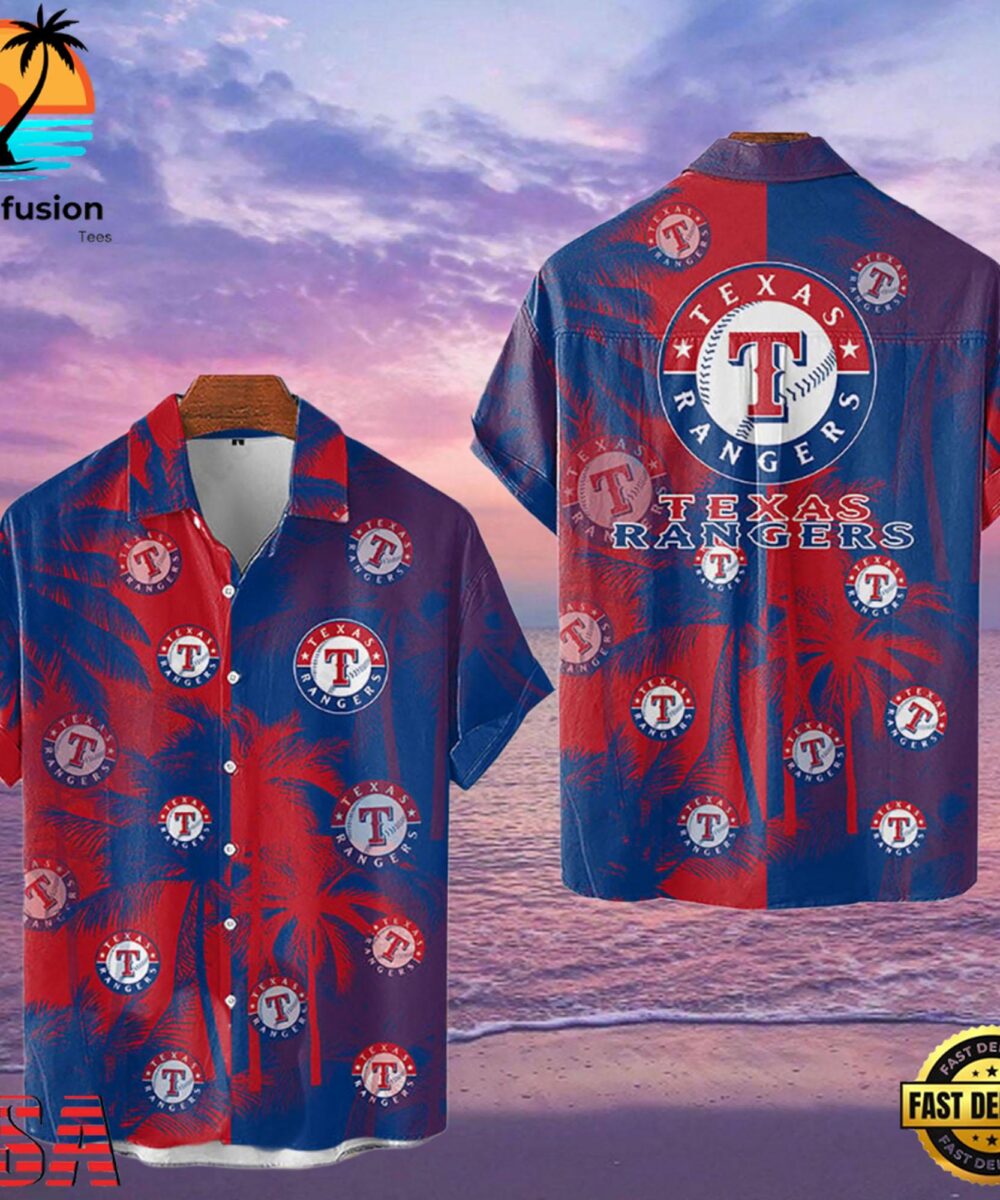 MLB Texas Rangers Tropical Palm Trees Aloha Hawaiian Shirt