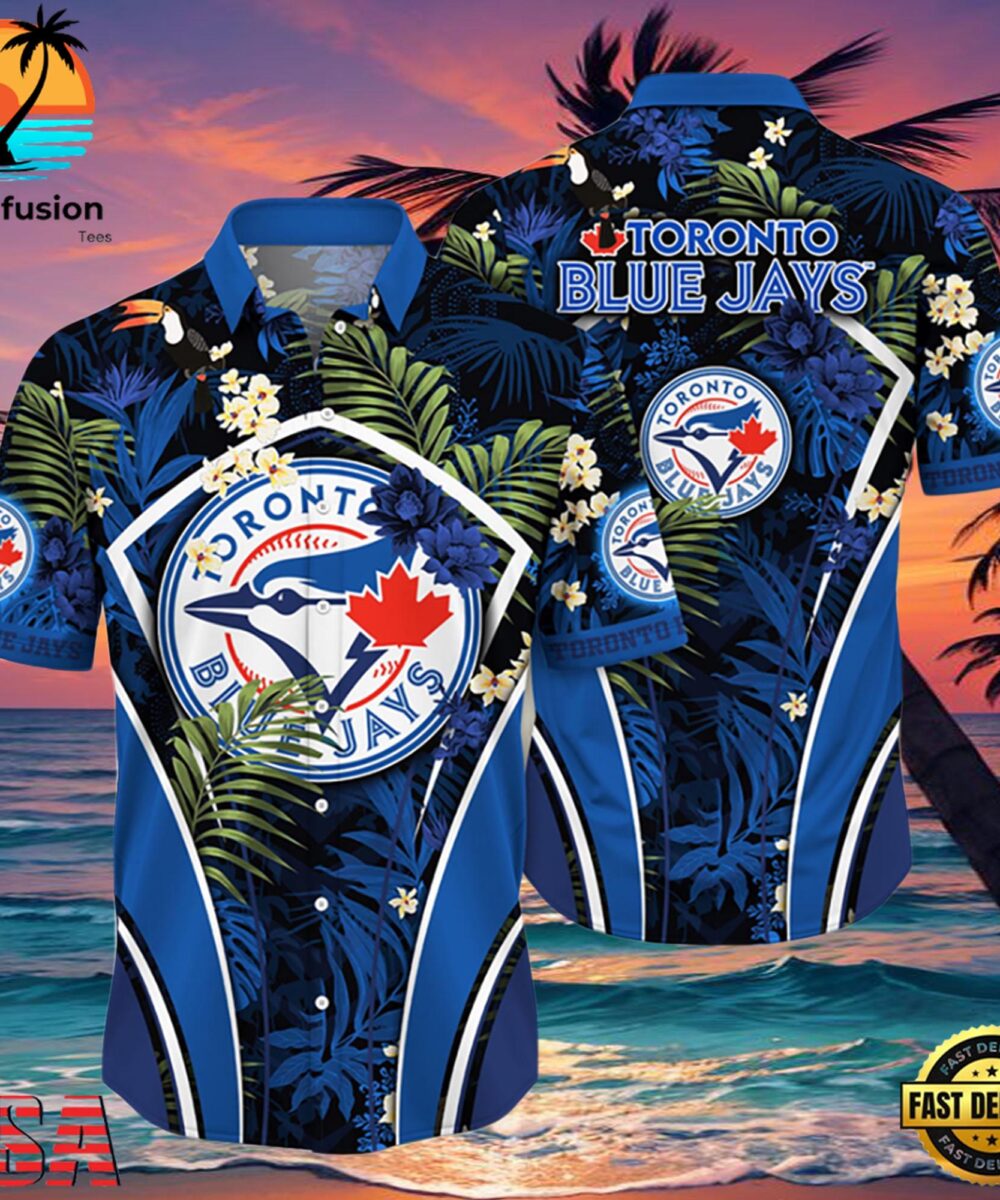MLB Toronto Blue Jays Hibiscus Tropical Flowers Stripe Style Hot Trending Hawaiian Shirt