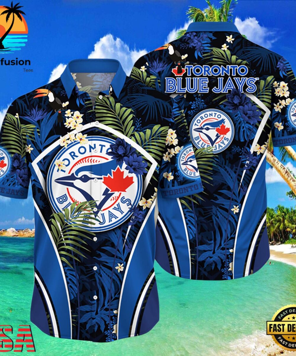 MLB Toronto Blue Jays Hibiscus Tropical Flowers Stripe Style Hot Trending Hawaiian Shirt