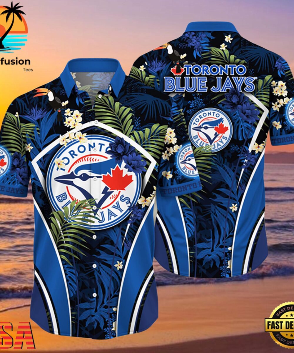 MLB Toronto Blue Jays Hibiscus Tropical Flowers Stripe Style Hot Trending Hawaiian Shirt