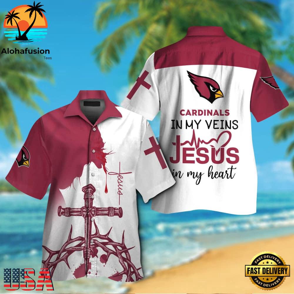 NFL Arizona Cardinals In My Veins Jesus Im My Heart Hawaiian Shirt