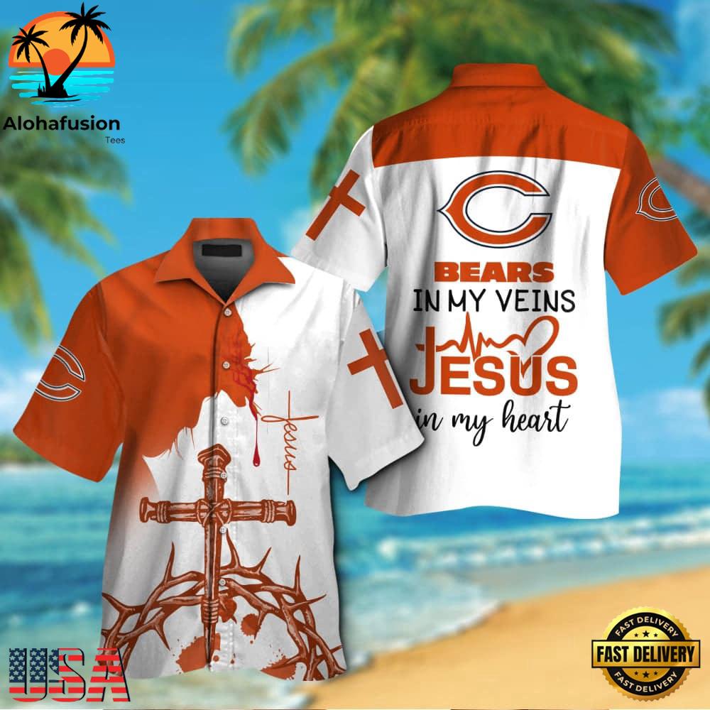 NFL Chicago Bears In My Veins Jesus Im My Heart Hawaiian Shirt