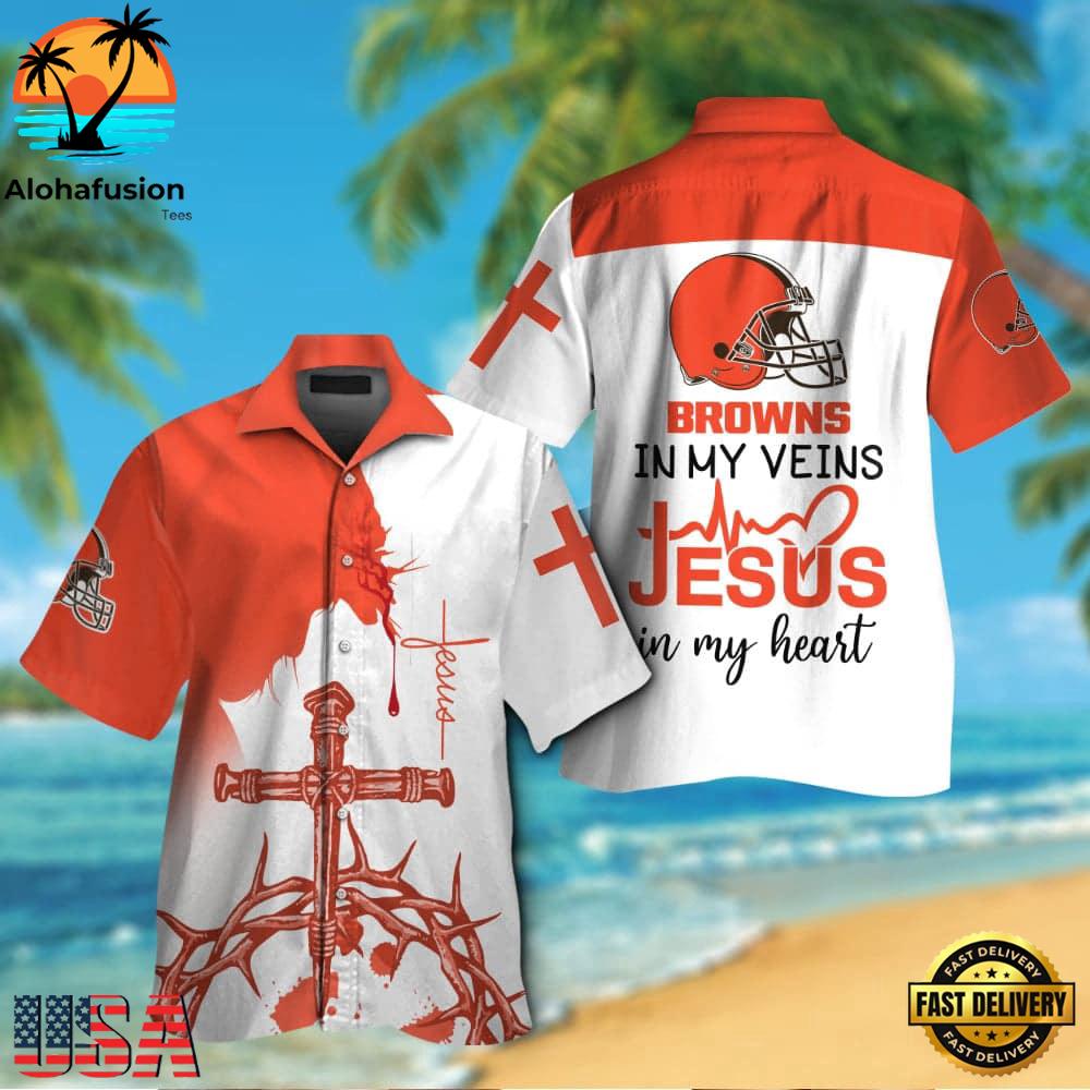 NFL Cleveland Browns In My Veins Jesus Im My Heart Hawaiian Shirt