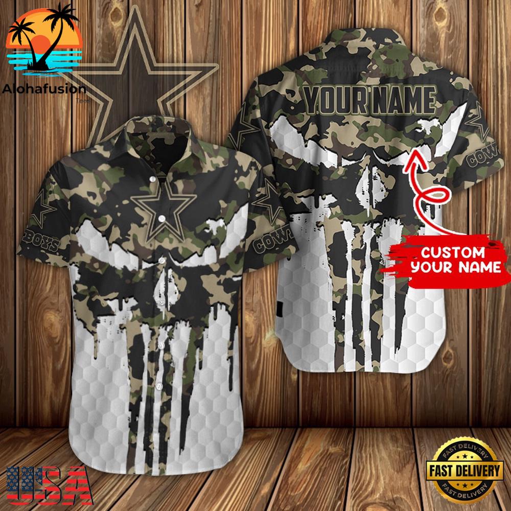 NFL Dallas Cowboys Camo Veterans Military Hawaiian Shirt