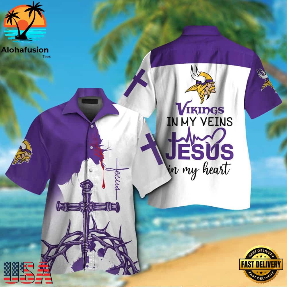 NFL Minnesota Vikings In My Veins Jesus Im My Heart Hawaiian Shirt