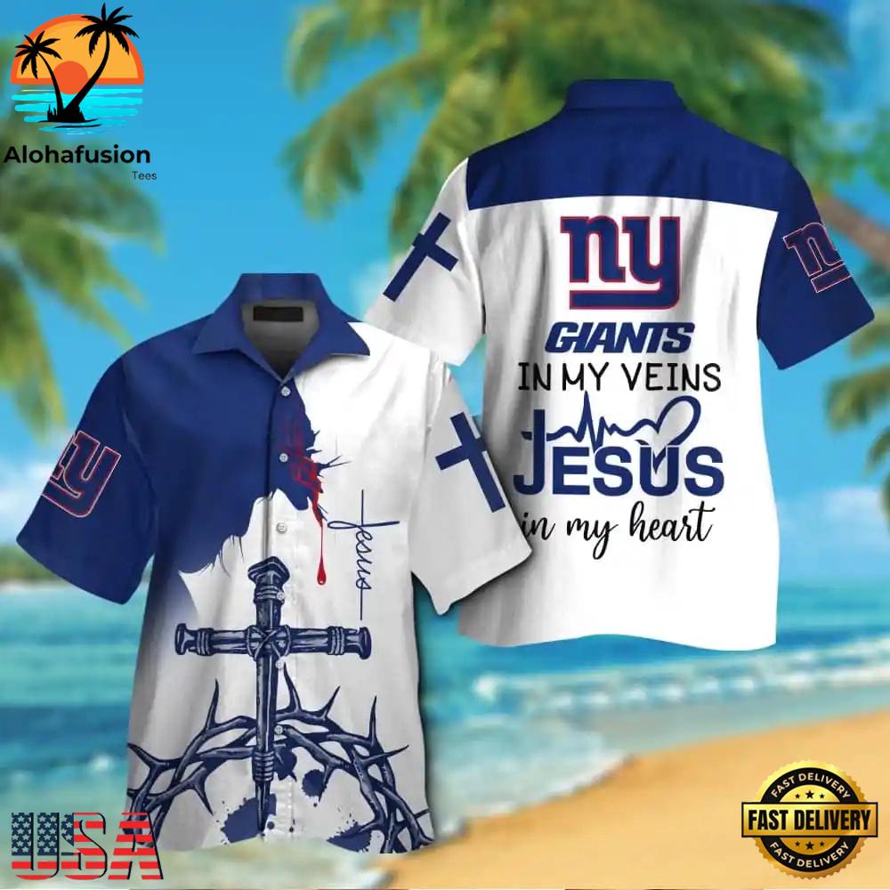 NFL New York Giants In My Veins Jesus Im My Heart Hawaiian Shirt