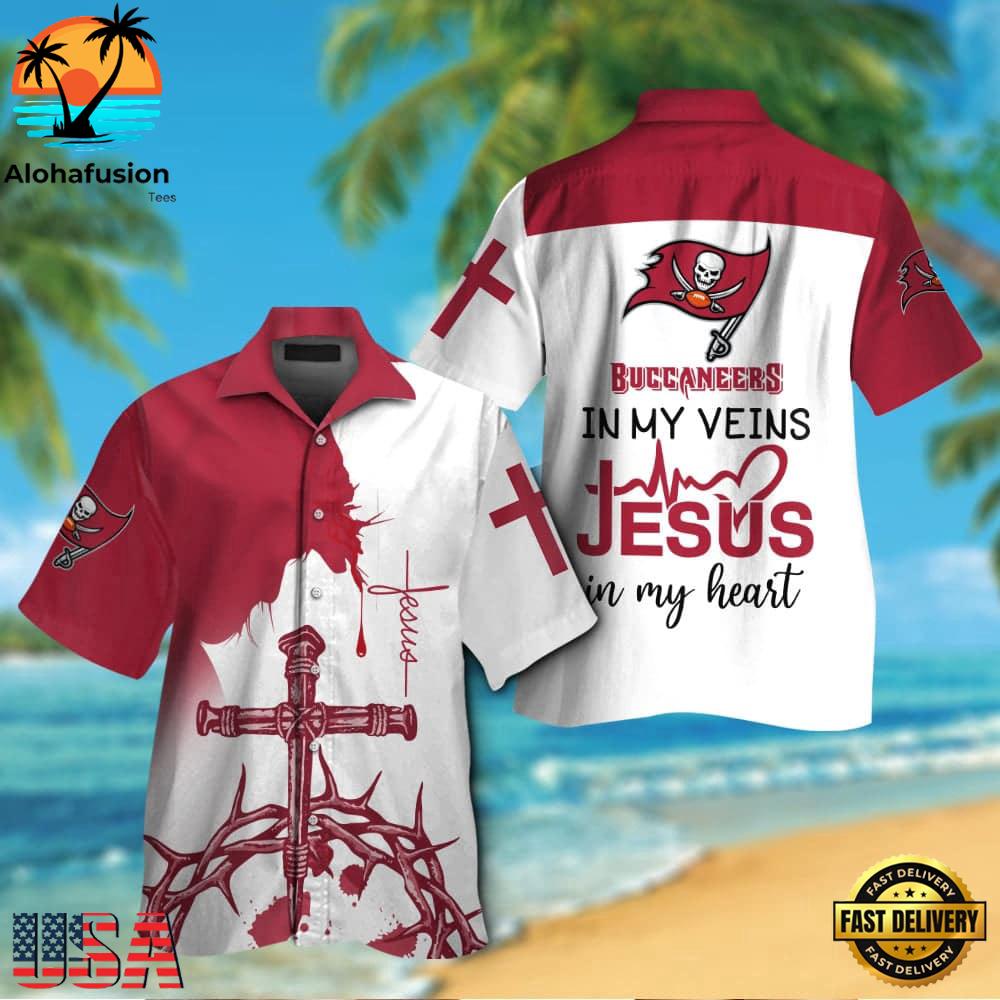 NFL Tampa Bay Buccaneers In My Veins Jesus Im My Heart Hawaiian Shirt