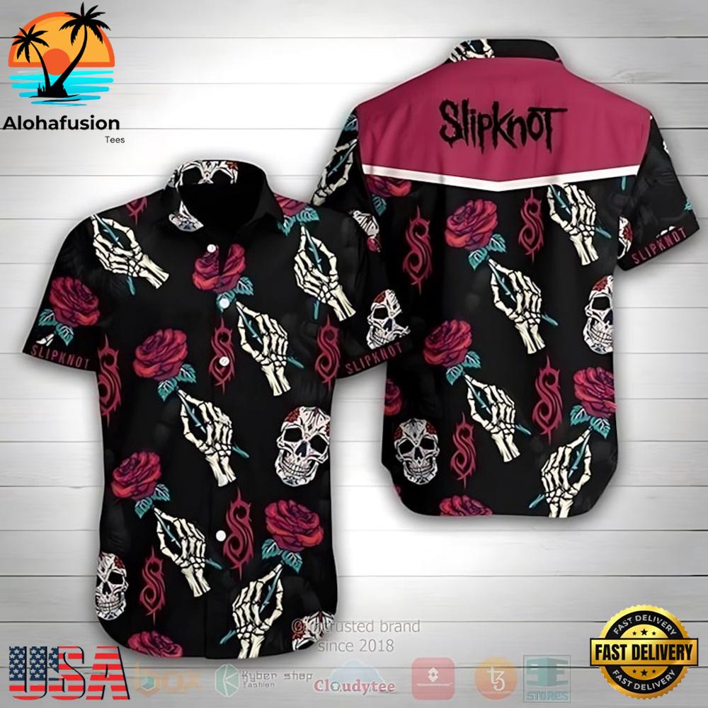 Slipknot Band Rose Skull Short Sleeve Summer Aloha Hawaiian Shirt