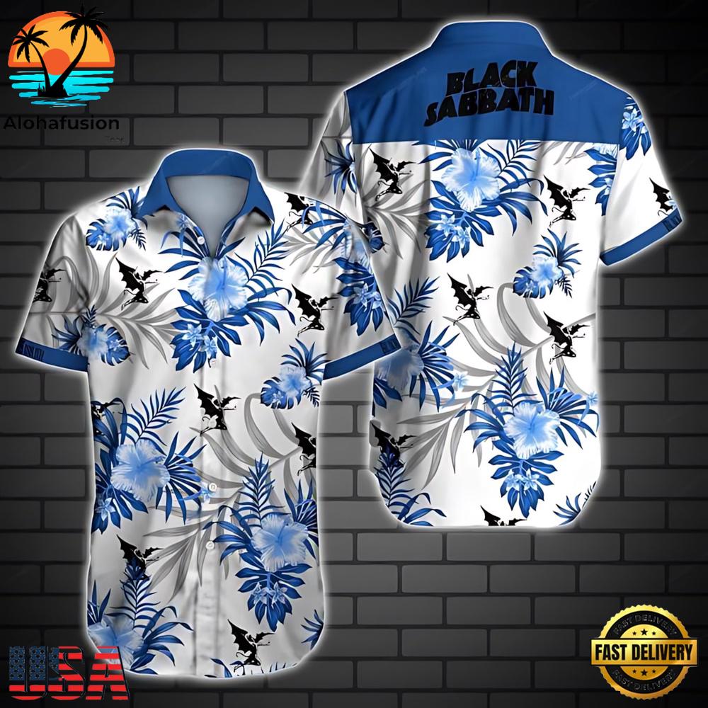 Black Sabbath Blue Floral Summer Aloha Hawaiian Shirt
