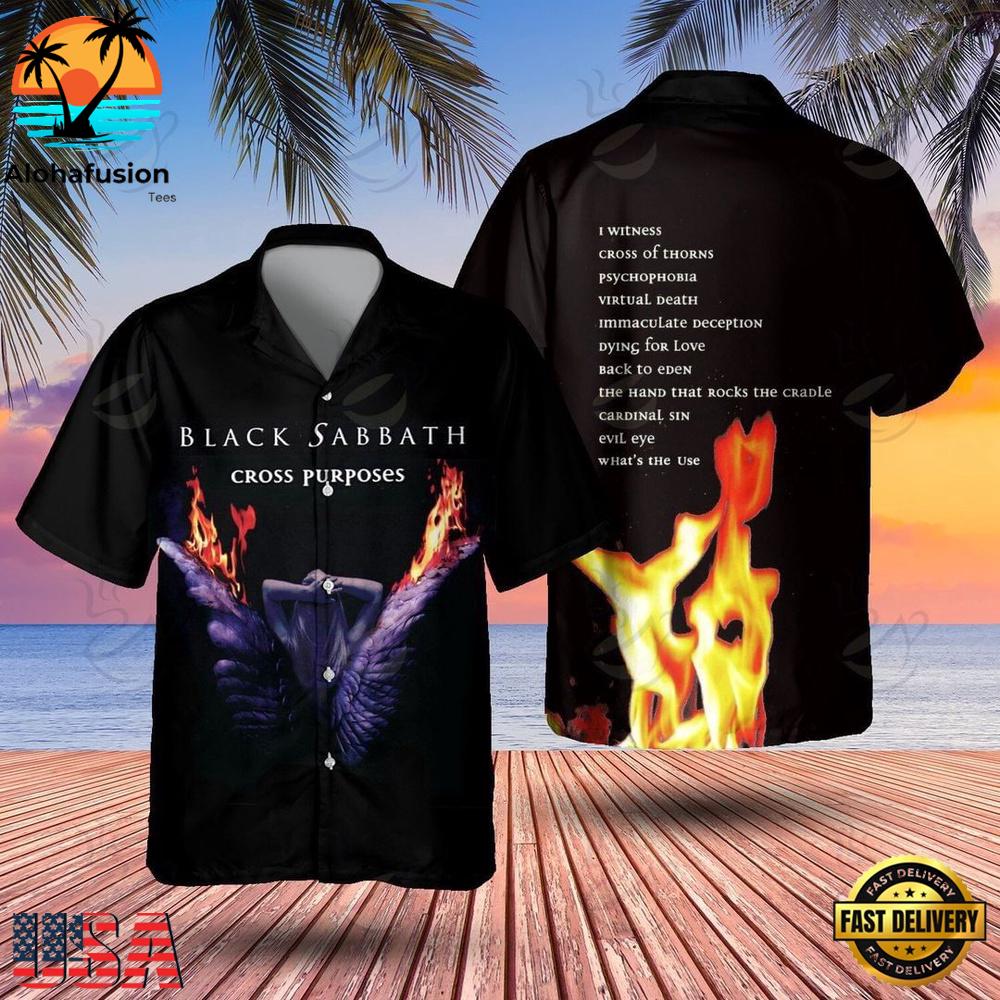 Black Sabbath Cross Purposes Fire & Wings Summer Aloha Hawaiian Shirt