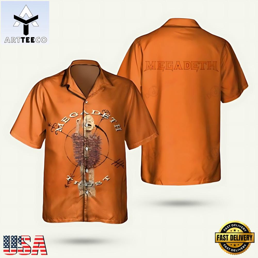 Megadeth Trust 1997 Orange Summer Aloha Hawaiian Shirt