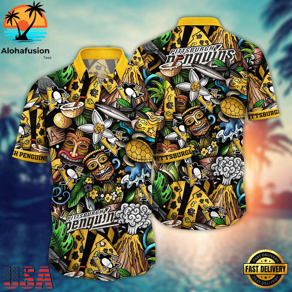 Pittsburgh Penguins Tropical Adventure Summer Hawaiian Shirt